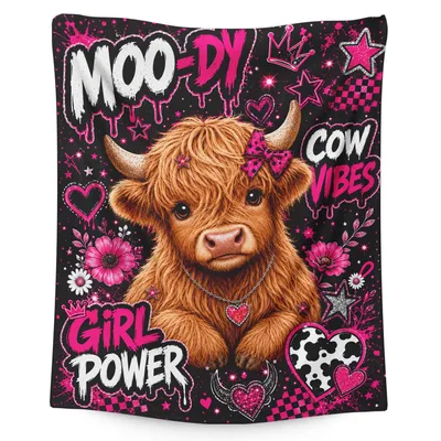 Highland Cow Girl Power Blanket: Moo-dy Cow Vibes Design