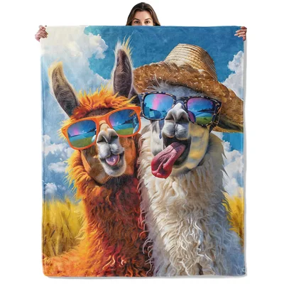 Cool Llamas in Sunglasses Blanket: Funny Animal Art for Cozy Days