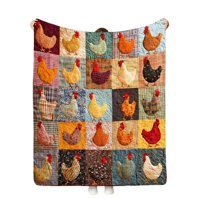 Rooster Plaid Patchwork Print Blanket for Farmhouse Lovers