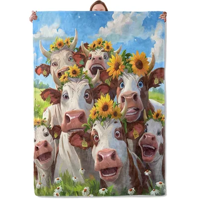 Cows Wearing Sunflower Crowns Blanket