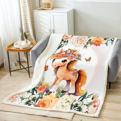 Cute Horse with Flower Blanket: Floral Crown Pony Design