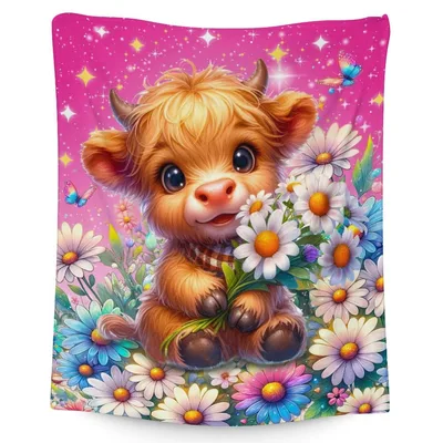 Highland Calf with Daisies Blanket