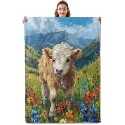 Highland Calf in Mountain Blanket: Fluffy Calf in Wildflower Meadow