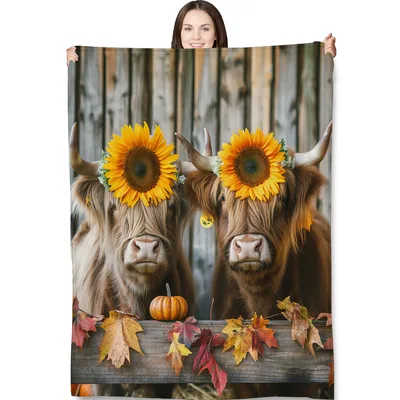 Highland Cows with Sunflowers Blanket
