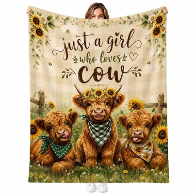 Just a Girl Blanket: Cute Highland Cow and Sunflower Design