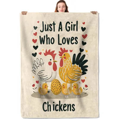 Just a Girl Blanket: Chicken Lover Design with Rooster and Chicks