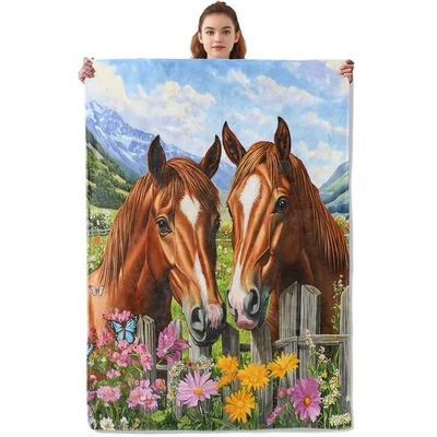 Two Horses in Flower Blanket: Nostalgic Equestrian Art for Your Home