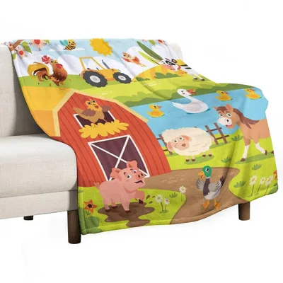 Cartoon Farm Animals Scene Blanket No. 2