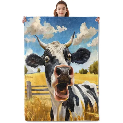 Funny Cow Face Painting Blanket featuring a wide-eyed black