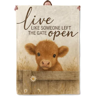 Live Like Someone Left the Gate Blanket with Highland Cow Art
