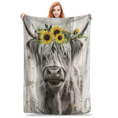 Highland Cow Sunflower Crown Blanket No. 2