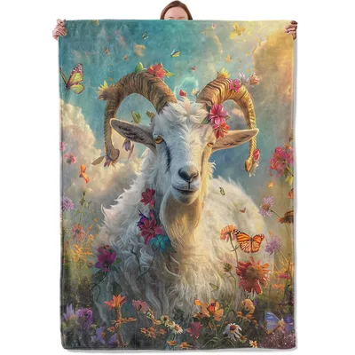 Majestic Goat in Wildflowers Blanket