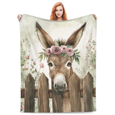 Donkey with Flower Crown Blanket featuring a gentle donkey
