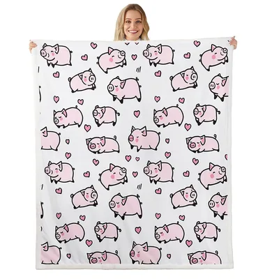 Pink Pigs Pattern with Hearts Blanket: Cute Cartoon Pig Throw Design