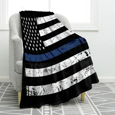 Thin Blue Line Blanket featuring a distressed flag