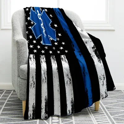 EMT Flag Blanket Thin Blue Line Star of Life First Responder Support