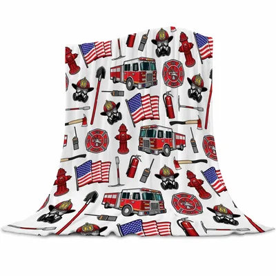 Firefighter Fire Truck Pattern Blanket featuring red engines