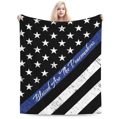 Blue Line Flag Blanket: Blessed Are The Peacemakers Design