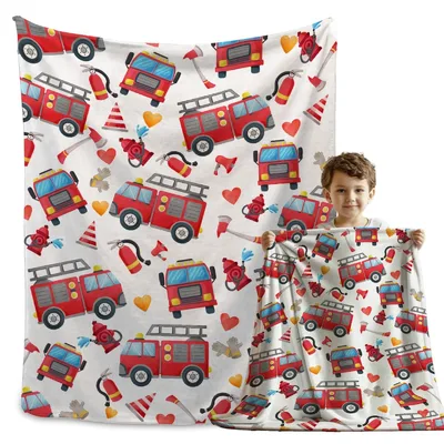 Firetruck Fireman Kids Blanket featuring red fire engines