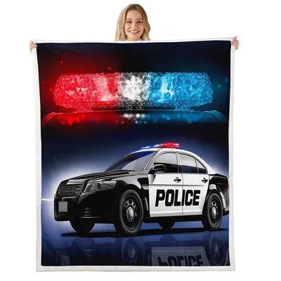 Police Car Lights Blanket Featuring Geometric Sirens and Cruiser