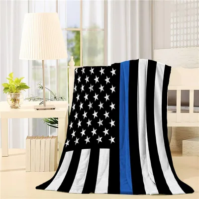 Black and White Flag Blanket Thin Blue Line Design