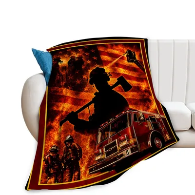 Firefighter Fire Truck Flames Blanket featuring a heroic silhouette