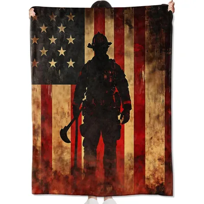 Firefighter American Flag Blanket featuring a vintage distressed flag