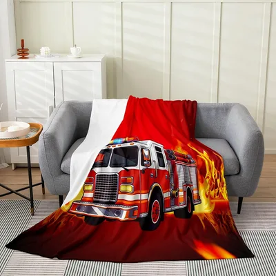 Red Fire Truck Blanket: Bold Engine and Flames Design for Kids