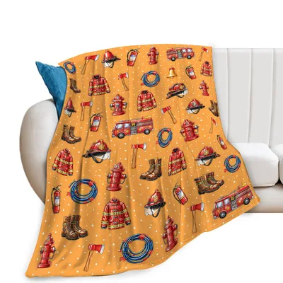 Firefighter Gear Pattern Blanket featuring helmets axes
