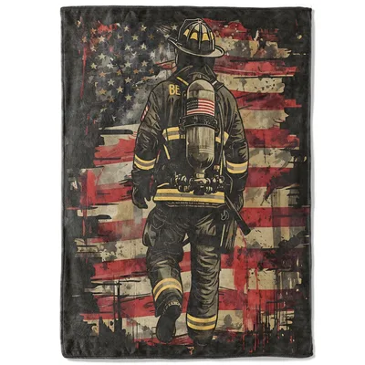 Firefighter Walking Away American Blanket