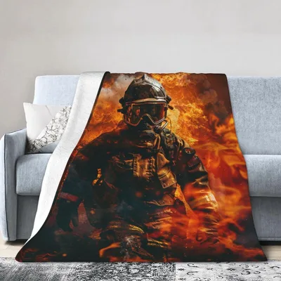 Firefighter Flames Hero Blanket featuring a realistic firefighter