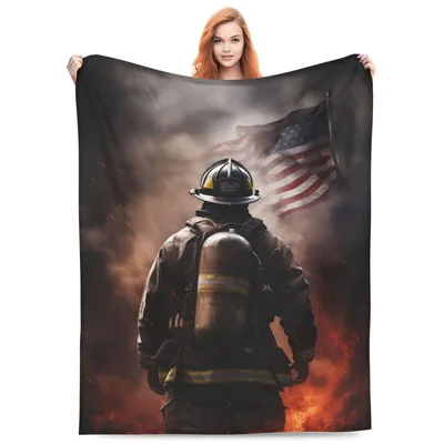 Firefighter Hero Facing Blanket: American Flag and Firefighter Design