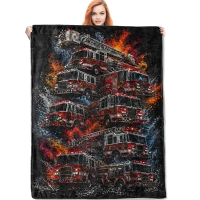 Fire Trucks Collage Firefighter Blanket featuring stacked red engines