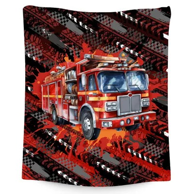 Red Fire Truck Tire Blanket features a bold red fire engine