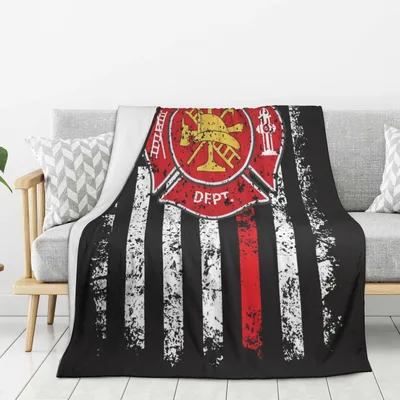 Firefighter Thin Red Line Blanket: Distressed Badge Design
