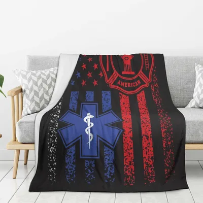 Firefighter EMS Flag Blanket featuring distressed American flag