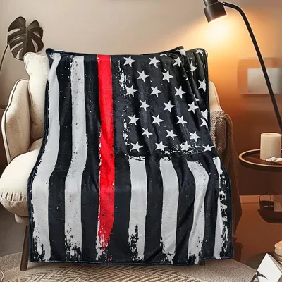 Thin Red Line Flag Blanket: Distressed Firefighter Tribute Design