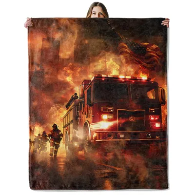 Firefighters Responding to Blaze Blanket: Fire Truck and Crew Artwork