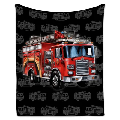Red Fire Truck Pattern Blanket: Bold Engine Illustration for Kids