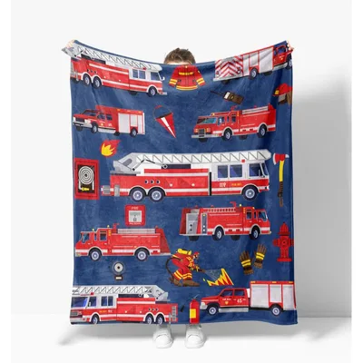 Fire Trucks Pattern Blanket No. 2: Firefighter Gear and Ladder Trucks