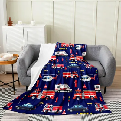 Fire Truck Pattern Design Blanket for First Responder Fans