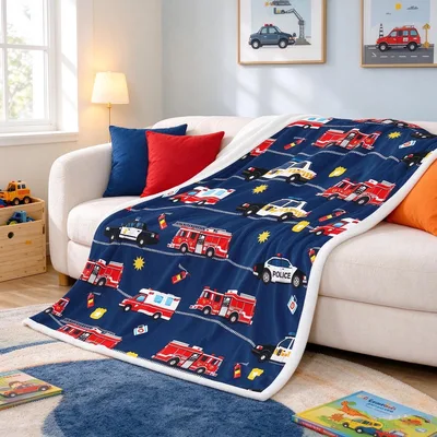 Fire Trucks Police Cars Blanket for First Responder Fans