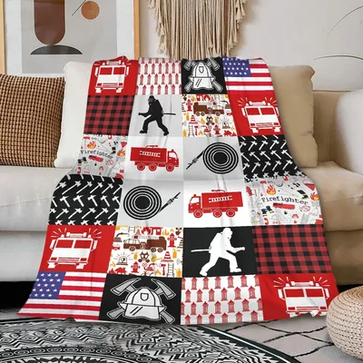 Fire Truck Patchwork Pattern Blanket