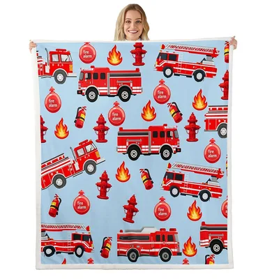 Fire Trucks and Hydrants Blanket: Fire Engine Pattern for Kids