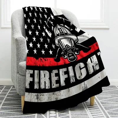 Firefighter Flag Helmet Design Blanket: Bold Red Line Artwork