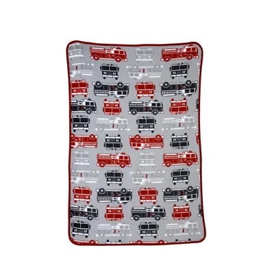 Red Fire Trucks Pattern Blanket features a repeating grid