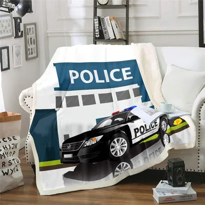 Police Car Cartoon Blanket Featuring Bold Police Vehicle Artwork