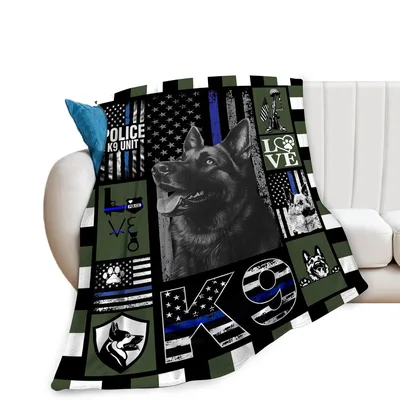 German Shepherd K9 Unit Blanket: Police Dog Collage Design