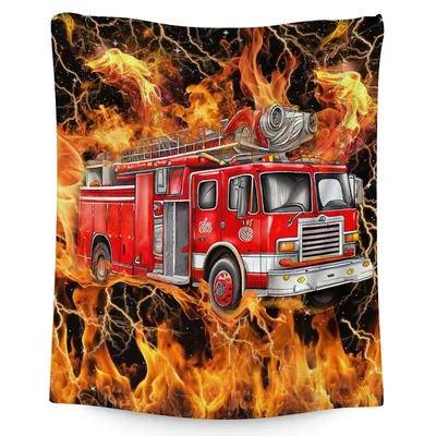 Red Fire Truck Blanket: Fiery Engine and Lightning Design