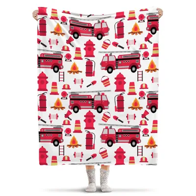 Fire Truck and Hydrant Pattern Blanket featuring red fire engines